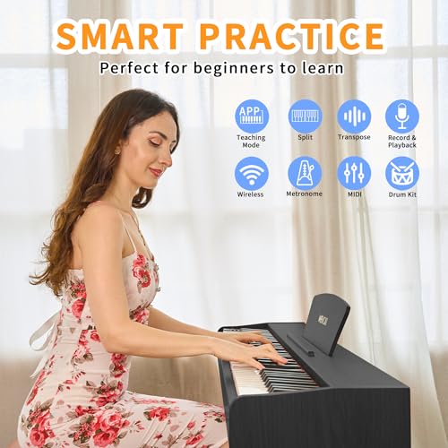 88 Key Fully Weighted Electric Piano Keyboard Hammer Action Full-size Digital Pianos for Beginners Adults Wooden Upright Piano with Sheet Music Stand Triple Pedal, Supports USB-MIDI Black