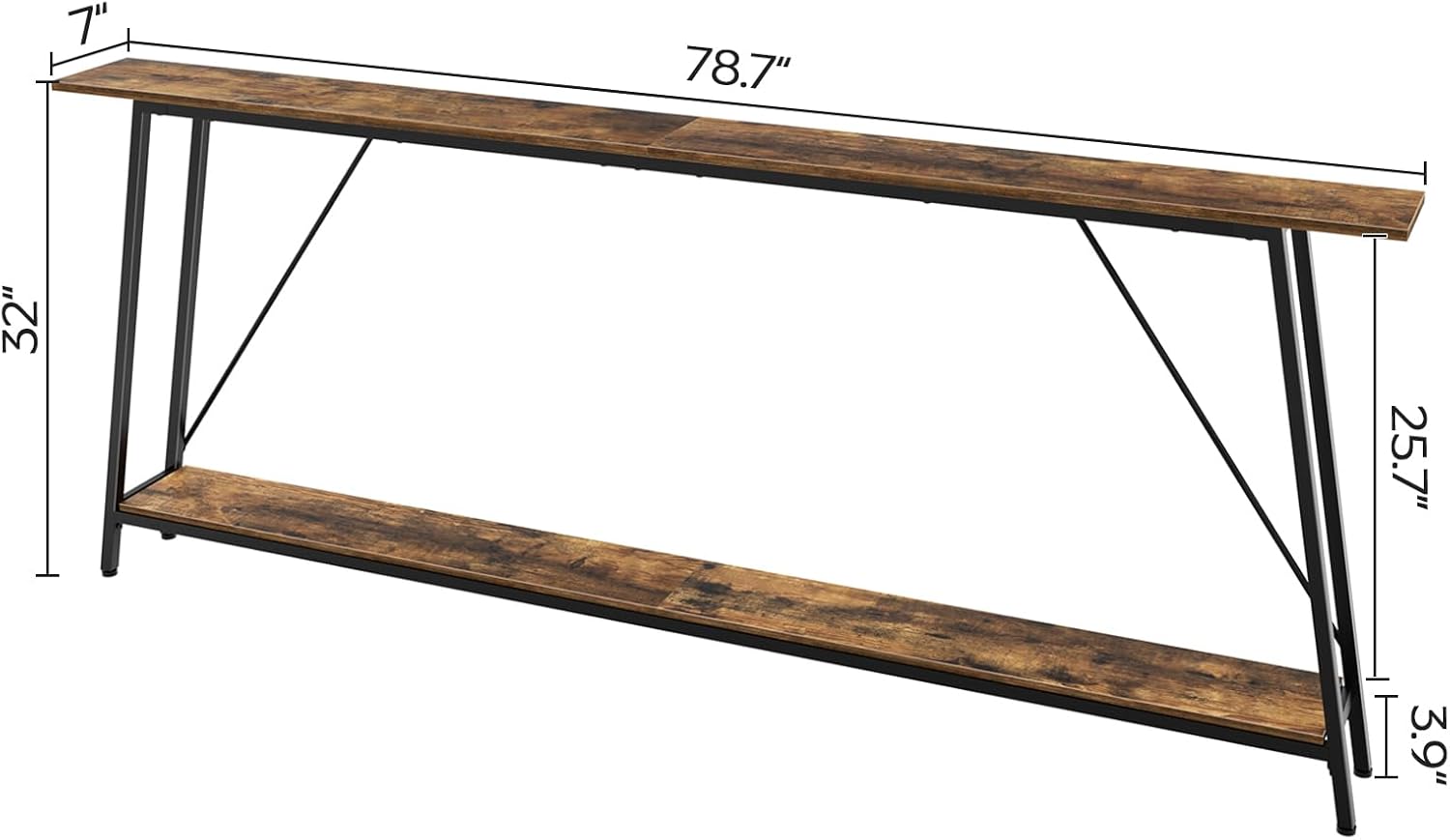 Console Table, Narrow Long Entryway Table, Industrial Skinny Sofa Tables, 2-Layer Hallway Table for Entryway, Display Table Behind Couch, Rustic Brown and Black CT20BR-CT14BR