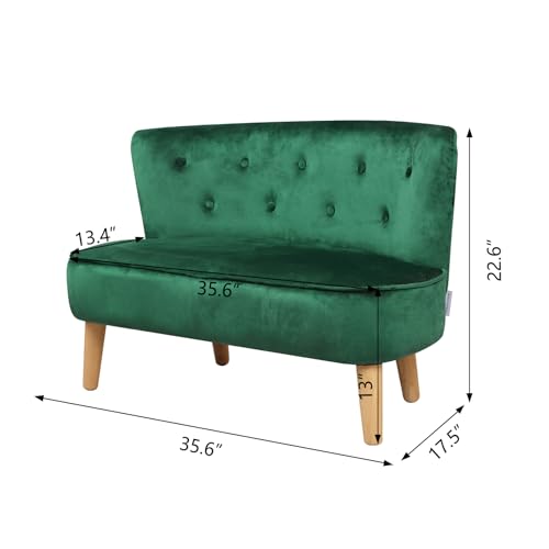 2-Seat Kid Sofa Couch with Velvet Fabric,Kid Sofa Chair with Wooden Frame for 3-6 Age Children Gift,35.6" Length, Emerald