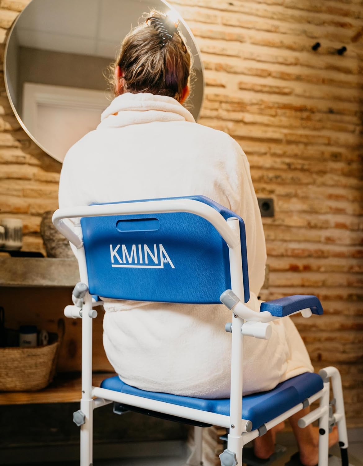 KMINA PRO - Shower Commode Wheelchair with 4 Lockable Wheels for Elderly, Rolling Shower Chair, Adjustable Shower Wheelchairs for Adults, Shower Wheelchair for Inside Shower Blue