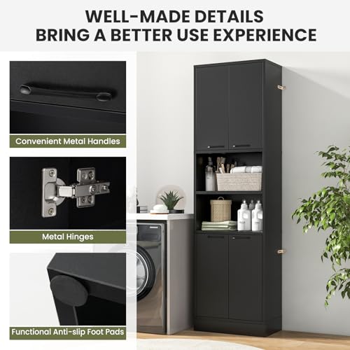 Tangkula 75" Tall Bathroom Storage Cabinet, Bathroom Floor Cabinet with 4 Doors & 2 Open Shelves, 4 Anti-toppling Devices, Freestanding Large Cabinet for Bathroom Living Room Kitchen (White, 75" H)