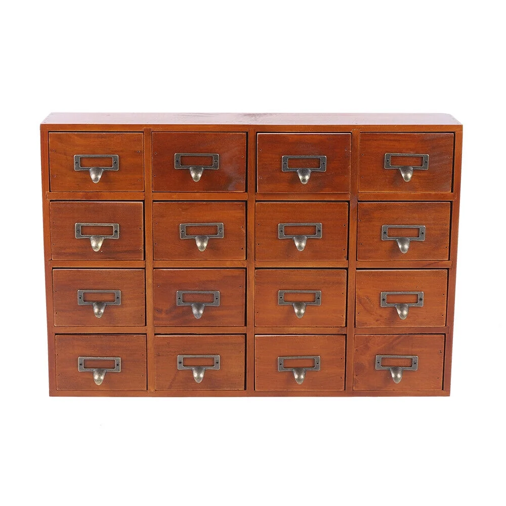 Miumaeov Cabinet 16 Drawers Vintage Wood Apothecary Cabinet Label Holder Card Catalog