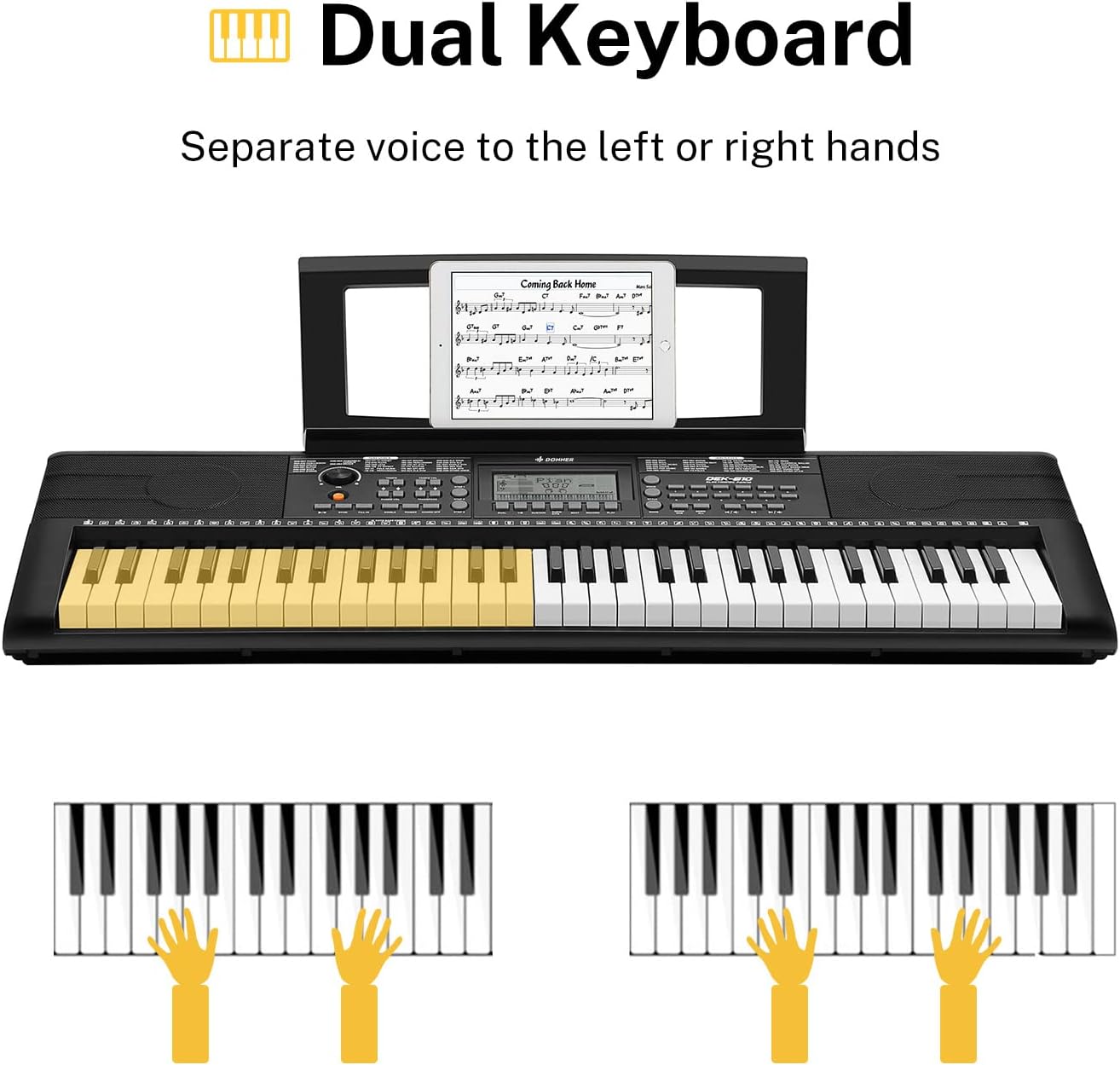 Donner Keyboard Piano, 61 Key Piano Keyboard, Full Size Electric Piano with Piano Stand, Stool, Microphone and Piano Course App, Supports MP3/USB MIDI/Audio/Microphone/Headphones/Sustain Pedal