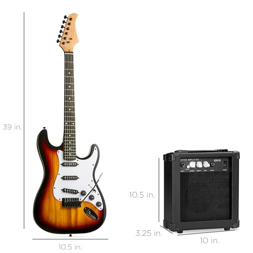 Best Choice Products 39in Full Size Beginner Electric Guitar Starter Kit w/Case, Strap, 10W Amp, Strings, Pick, Tremolo Bar - Natural