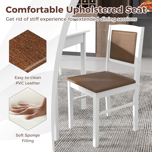 GOFLAME 5-Piece Dining Table Set for 4, Rectangular Kitchen Table & 4 Chairs with Solid Wood Legs, Padded Seat & Backrest, Upholstered Dinette Set for Dining Room, Breakfast Nook, Restaurant, White