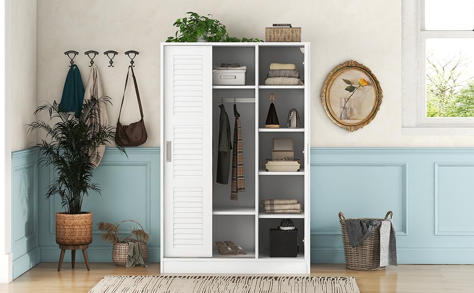 Modern 3-Door Mirror Wardrobe Closet with 2 Drawers & Top Cabinets, Freestanding Armoire w/Hanging Rail & 4 Shelves, Clothes Storage Organizer for Bedroom, Home, 81.1, Gray
