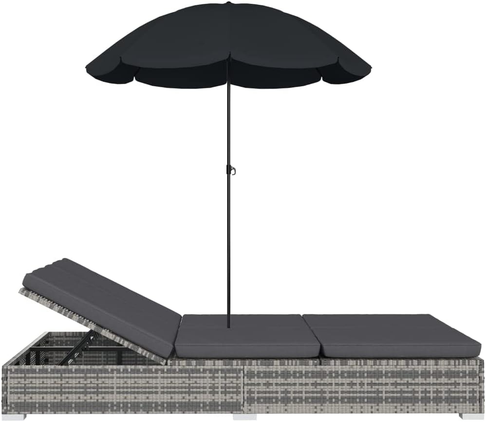 WWHZ Outdoor Lounge Bed with Umbrella Poly Rattan Gray