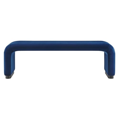 Modway Koda 60" Performance Velvet Waterfall Long Bench in Black Moss Green, 60Inches