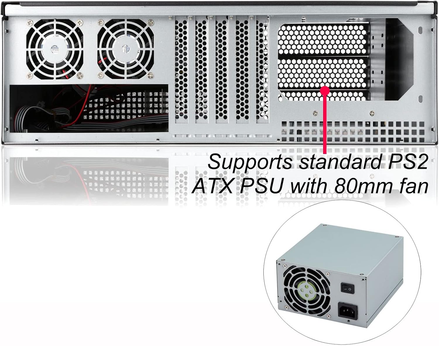 RackChoice 3u Rackmount Server Chassis ATX/MATX with 3x5.25 Support PS2 PSU w/Side 80mm Fan, dust Filter Bracket infront Easy maintenace