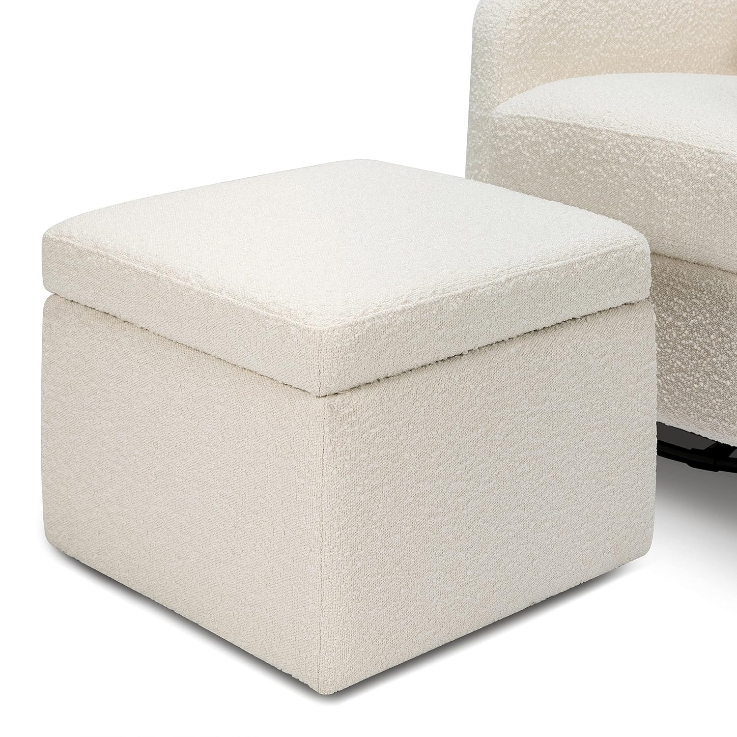 Carter's by DaVinci Adrian Swivel Glider with Storage Ottoman in Ivory Boucle, Greenguard Gold & CertiPUR-US Certified