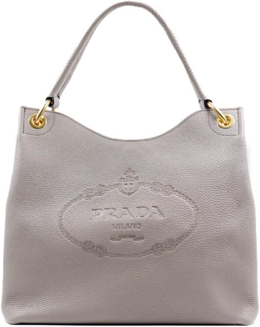 Prada Women's Vitello Daino Grey Leather Satchel Bag Handbag 1BC051