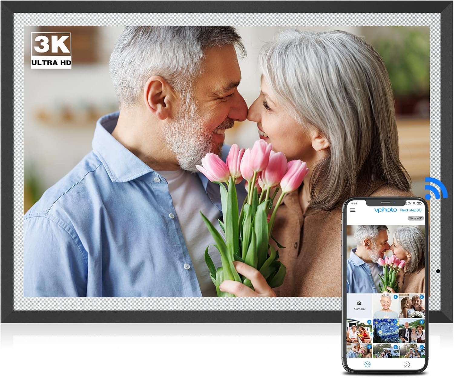 BSIMB Digital Picture Frame IPS Display, Wall-Mountable Electric Photo Frame with Remote Control, Place in Landscape&Portrait, Gift for Mother's Day