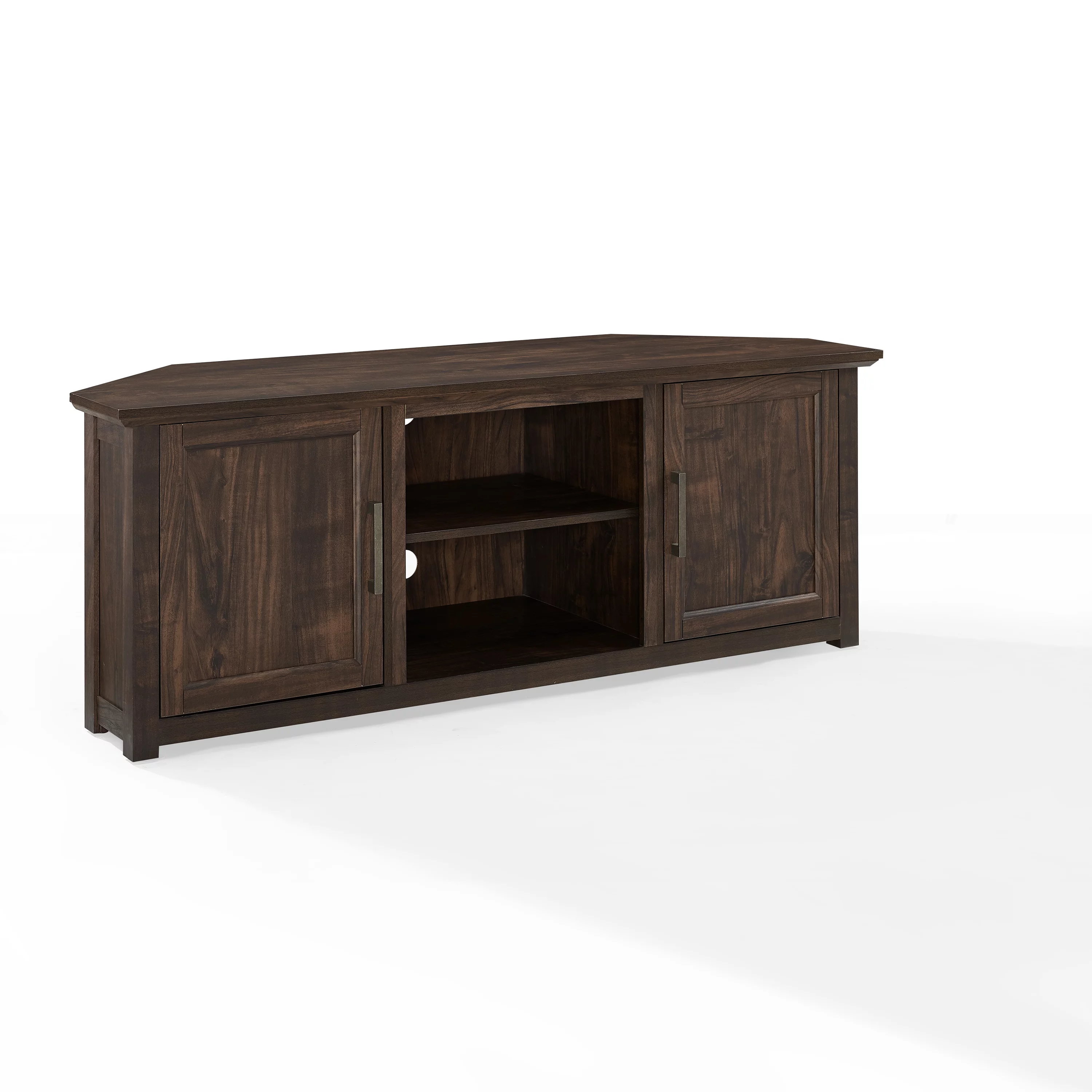 Crosley Furniture Camden 58"Rustic Wood Corner TV Stand in Dark Walnut
