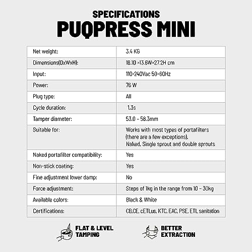 Puq PUQPress Mini Automatic Coffee Tamper, Professional Espresso Tamper