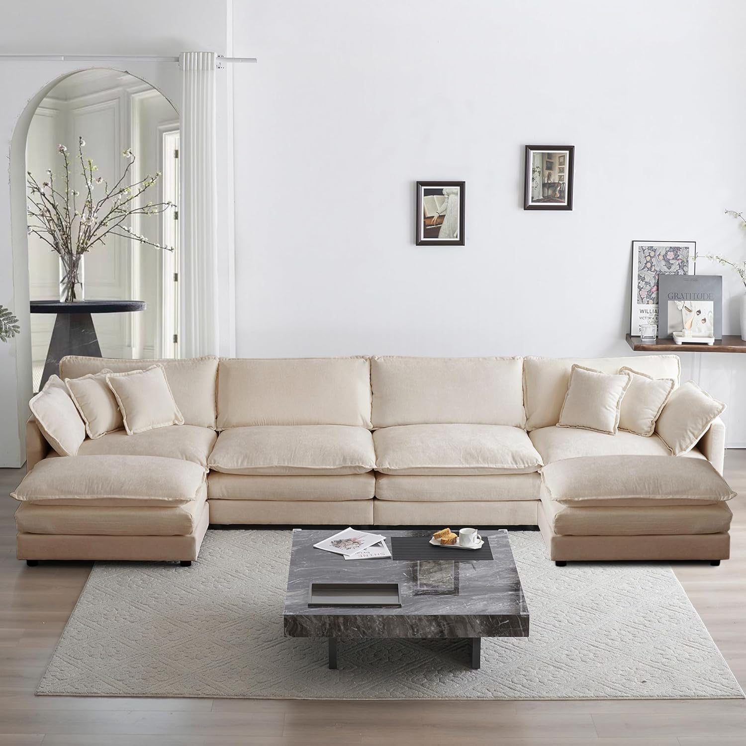 146" Oversized U-Shaped Modular Sectional Sofa Couch for Living Room, Modern Soft Chenille Large Cloud Couch, Comfy Deep Seat with Chaise & Movable Ottomans (Camel, U-shaped 4 Seat)