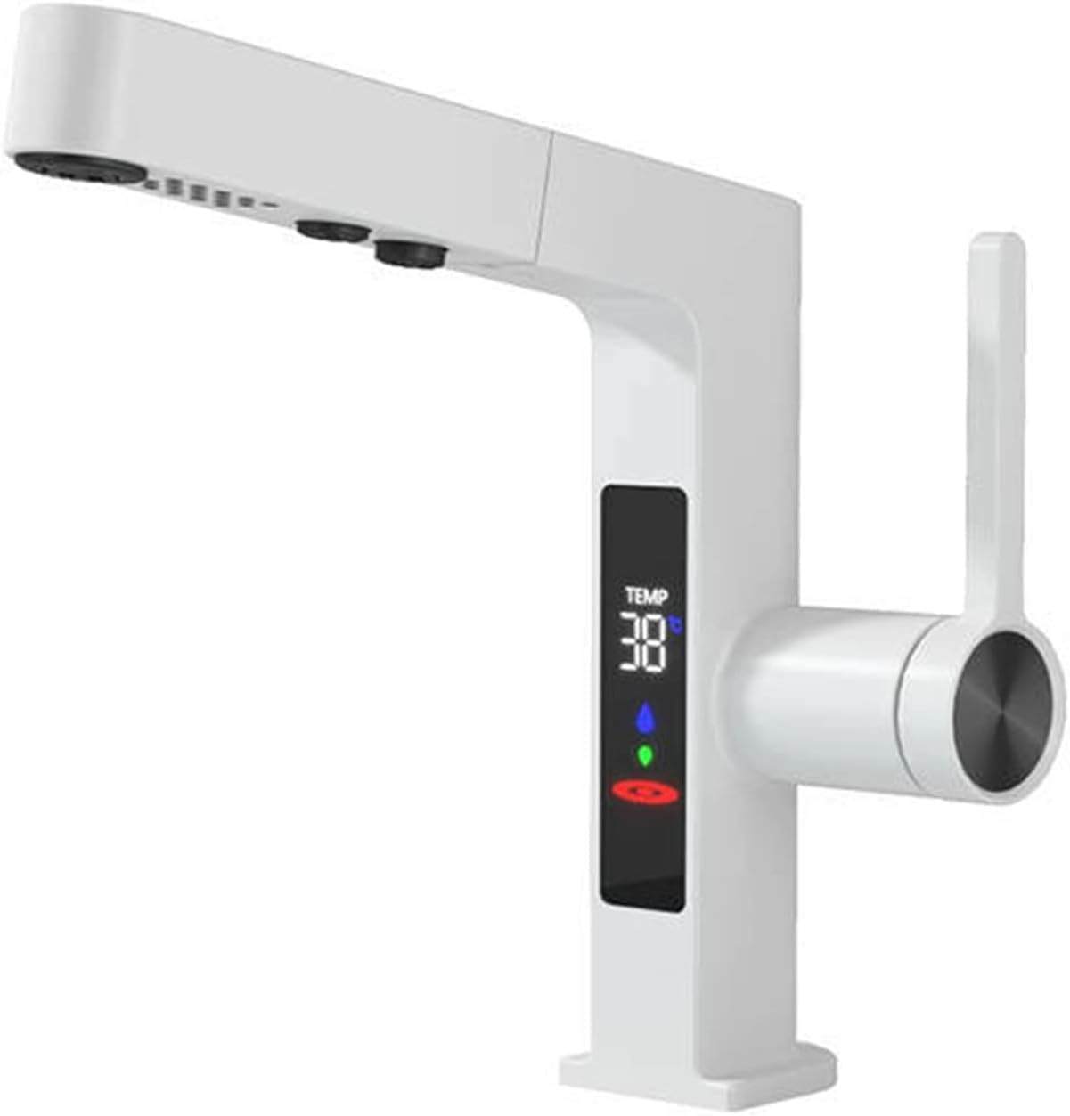 Sink Taps Mixer Tap, Bathroom Faucet with LED Digital Display, Bathroom Sink Faucet with 2- Modes Pull Down Sprayer, Brass Single Handle Basin Mixer Tap,Gray (Color : Rose Gold) (Bianco)