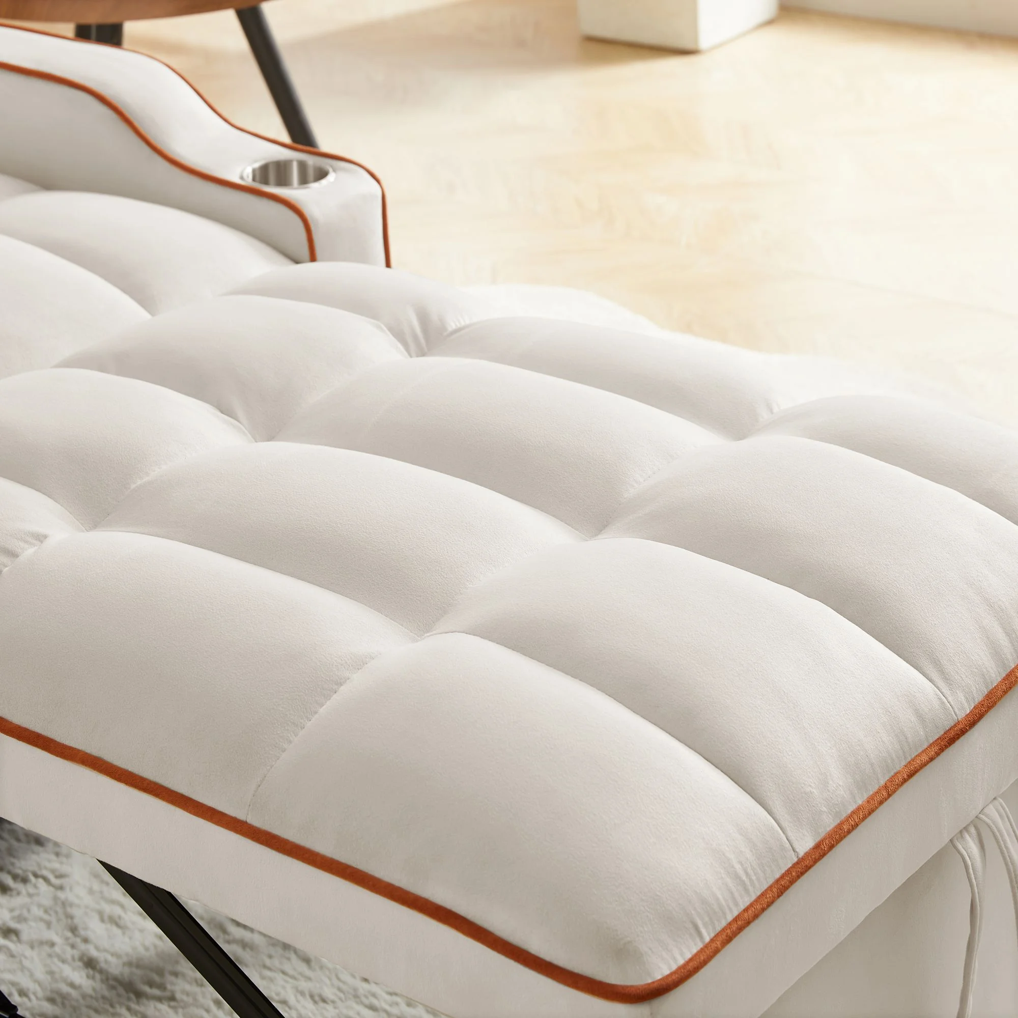 Aukfa Sleeper Chair Bed, Convertible Pull Out Sofa Bed with USB Port, Cup Holders and Swivel Phone Holder, Beige