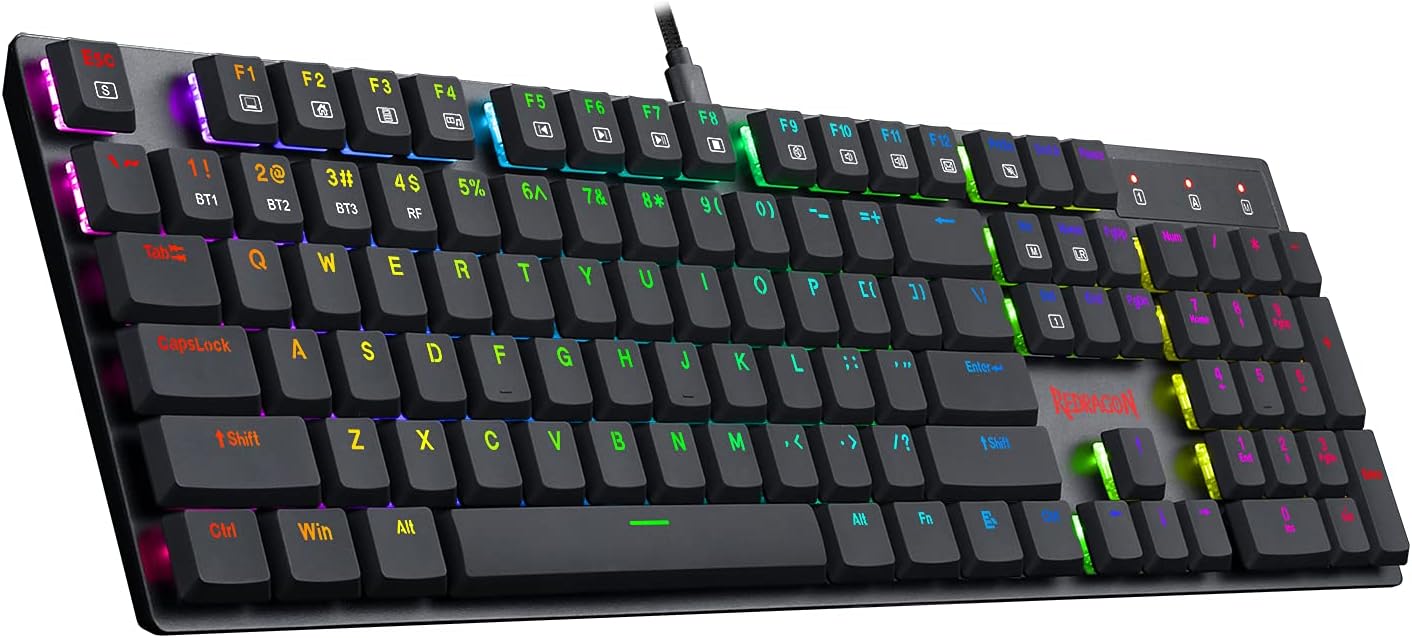 Redragon K535 Wireless, Bluetooth Mechanical Gaming Keyboard, RGB Backlit with Low Profile Blue Switches for Windows Gaming PC Pack of 2