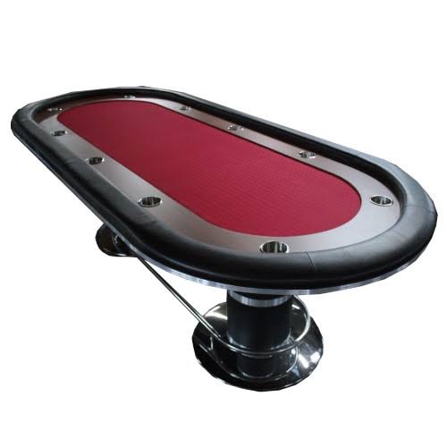 IDS Poker Poker Table for 10 Players Oval 96 x 43 inch Racetrack Cup Holders Red Speed Cloth Stainless Pedestal Base