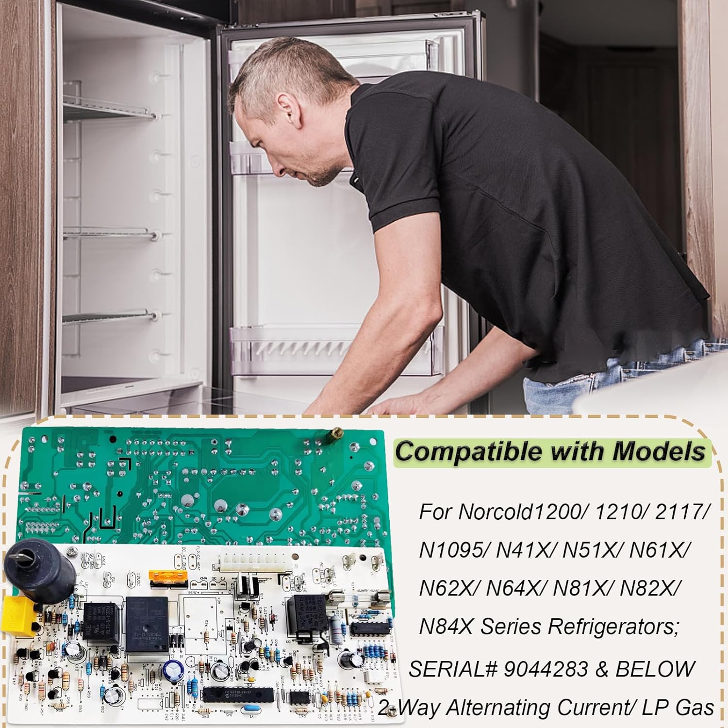 621269001 RV Refrigerator 2-Way Power Supply Circuit Board for Norcold N1095, N64X, N84X Series, S/N 9044283 & Below Refrigerators, Used to Trailers/Campers/Rvs Refrigerators Parts