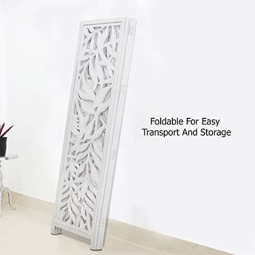 Room Divider Wood Screen - Ghanti Bells Antique Brown - 4 Panel Folding 72 x 80 - Assembled Hand Carved Decorative Functional Versatile Portable Partition Reversible Privacy Boho - COTTON CRAFT