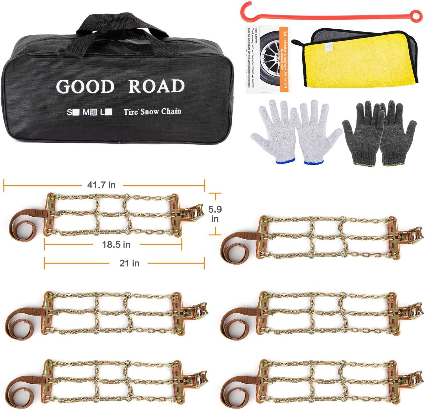 AutoChoice 6 Packs Car Snow Chains Emergency Anti Slip Tire Chains with Thickened Manganese Steel for Truck SUV in Snow, Ice, Sand and Mud(Tire Width 195-235mm)