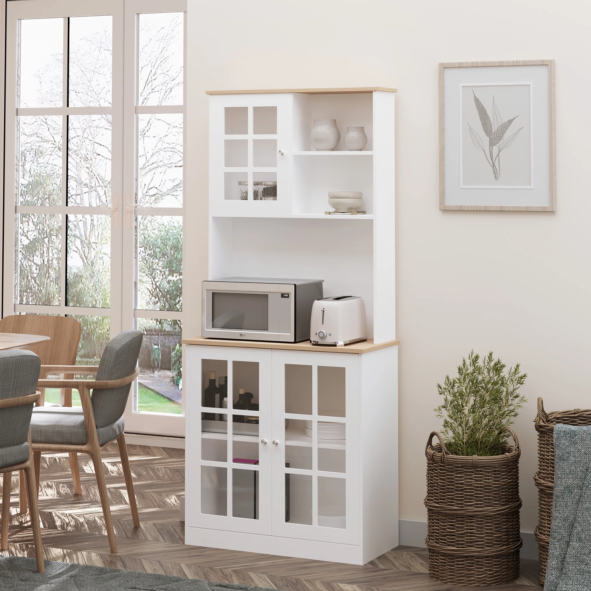 Homcom Kitchen Buffet with Hutch, Storage Pantry with 2 Cabinets, White