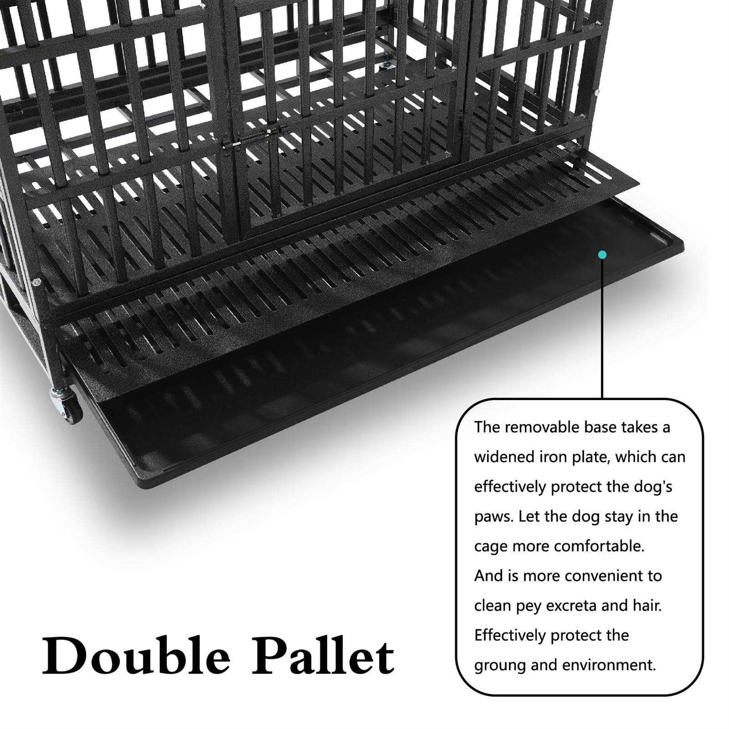 HAILANG 48 Inch Heavy Duty Dog Crate Cage Kennel with Wheels Indestructible Double Door Dog Crate with Removable Trays - Pet Supplies online store
