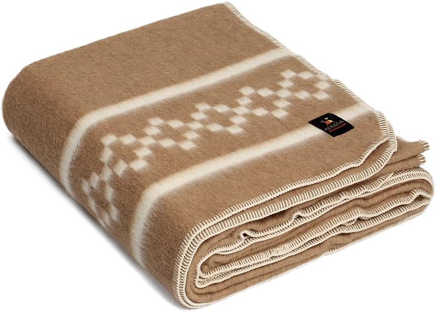 Thick Alpaca Wool Blanket Heavyweight Alpaca Wool Blanket Camping Outdoors Indoors Soft Peruvian Alpaca Wool Blankets That Come in Twin Queen King Size Ethnic Design (Navy Blue - Soft Gray, Queen)