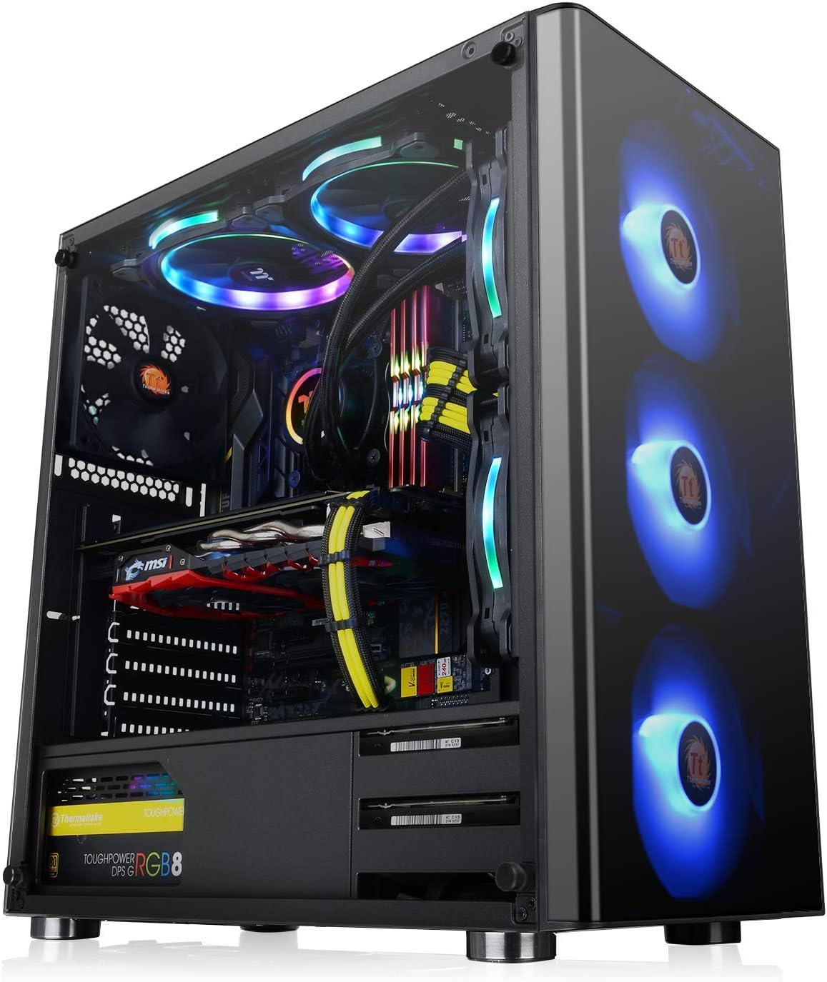 Thermaltake V200 Tempered Glass RGB Edition 12V MB Sync Capable ATX Mid-Tower Chassis with 3 120mm 12V RGB Fan + 1 Black 120mm Rear Fan Pre-Installed CA-1K8-00M1WN-01