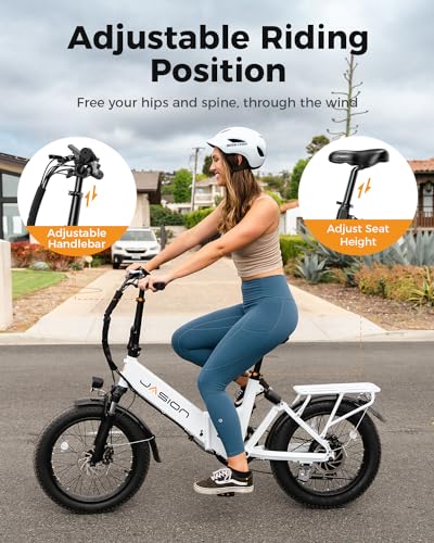 Jasion EB7 ST 2.0 Electric Bike for Adults, 850W Power Motor 55 Miles 28MPH Top Speed Folding Ebike, 48V 10AH Built-in Battery Dual Suspension, 20" Fat Tire Electric Bicycles, Step-Thru Design