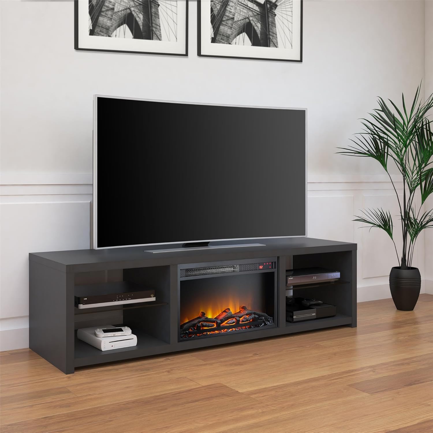 Ameriwood Home Harrison TV Stand with Fireplace for TVs up to 70", Black