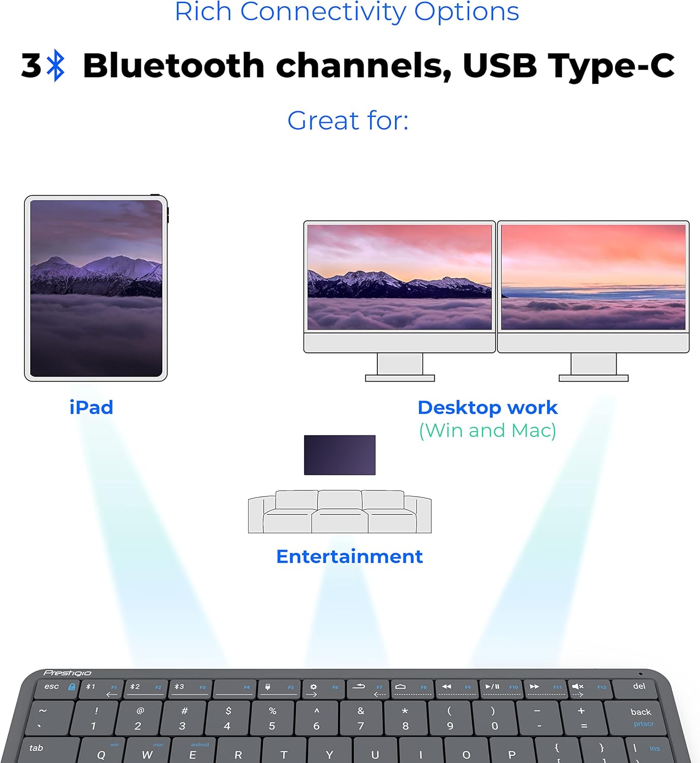 Click & Touch 2 - Smart Bluetooth Wireless Keyboard with Touchpad Embedded Into Keys | Auto-Switch Between Keyboard and Touchpad Modes | Multi-Device Rechargeable Keyboard with Phone App