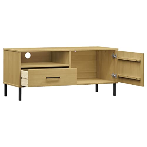 TV Stand with Metal Legs Brown Solid Wood Pine,Versatile Pine Wood TV Stand with Storage, Rustic TV Cabinet for Living Room, Bedroom, or Home Office Furniture for TV & Media, Entertainment Centers