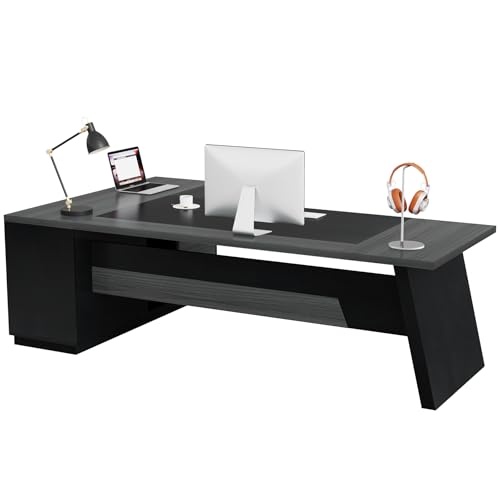 Tribesigns 78" L-Shaped Executive Desk, Large Office Desk with Drawers and Lateral File Cabinet, Business Furniture with Storage Shelves, Modern Computer Desk for Home Office, Walnut & Black