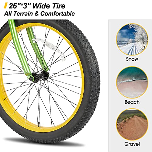 HILAND Adult Fat Tire Beach Cruiser Bike, Wide 26 x 3 Inch Wide Wheels, Single Speed Cruiser Bike with Coaster Brakes for Men Mens Women