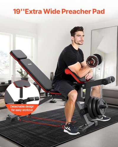 VEVOR Weight Bench, 800lbs Adjustable Weight Bench Press for Full Body Workout, Exercise Sit up Bench for Home Gym Strength Training, Flat Bench with with Leg Extension, Preacher Pad, Fast Adjustment