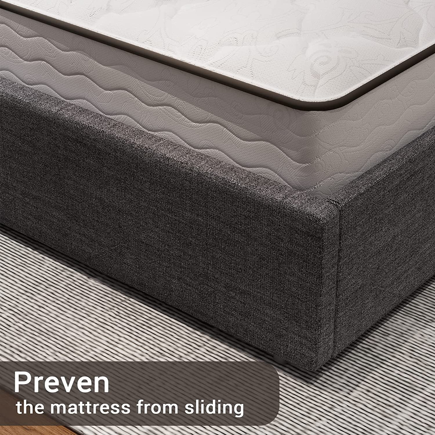 Queen Bed Frame with 4 Storage Drawers and 2 USB Charging Station, Upholstered Platform Bed Frame with LED Headboard,Dark Grey