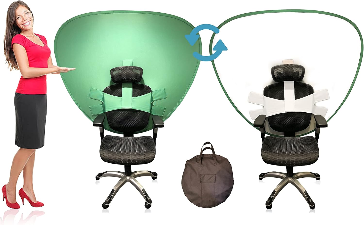 StreamScreen Work from Home Video Conferencing Dual-Sided Webcam Background Privacy Green Screen Chair - Green Screen for Zoom Background Chair Green Screen