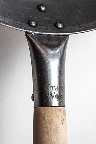 Big 16 inch Heavy Hand Hammered Carbon Steel Pow Wok with Wooden and Steel Helper Handle (Round Bottom) 731w138 by Craft Wok