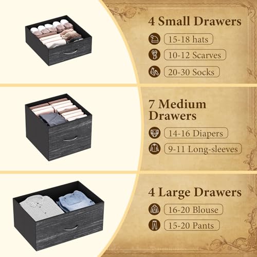 15 Drawers Dresser for Bedroom, Tall Dressers & Chests of Drawers for Hallway, Entryway, Storage Organizer Unit with Fabric, Sturdy Metal Frame, Wood Tabletop, Easy Pull Handle (White)