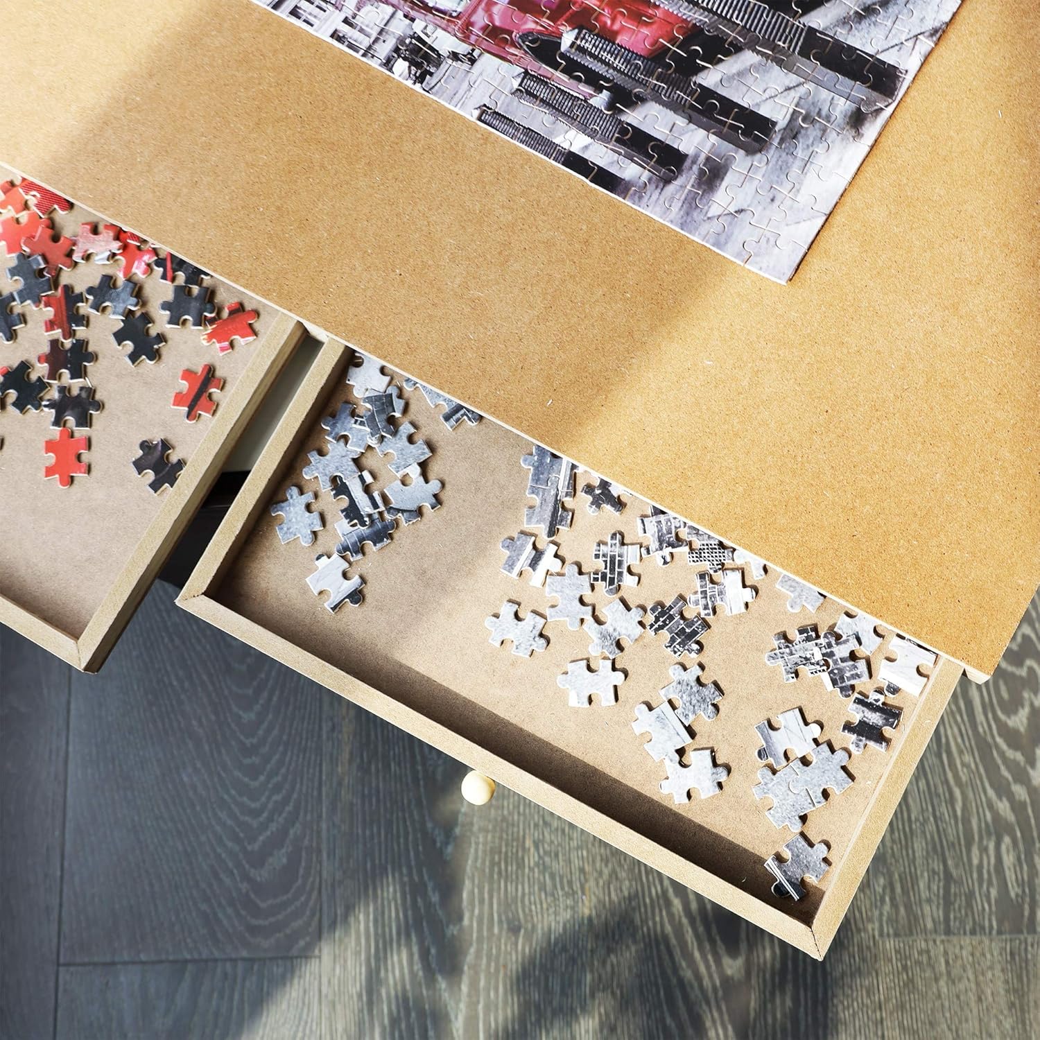 ATDAWN 1500 Pieces Upgraded Wooden Jigsaw Puzzle Table, Jigsaw Puzzle Board, Puzzle Plateau-Smooth Fiberboard Work Surface, with Five Drawers, Puzzle Accessories for 1500 Pcs