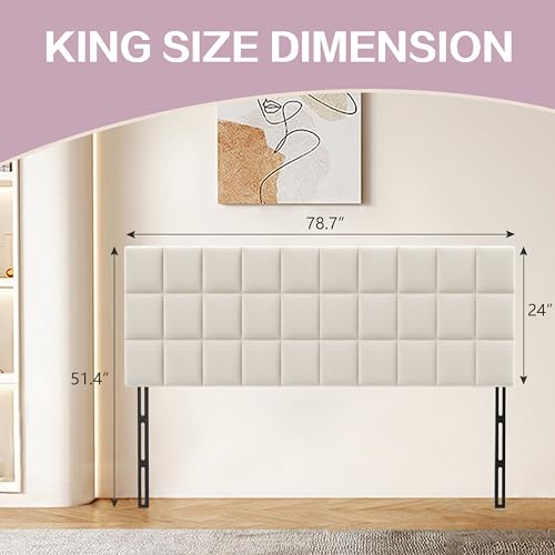 ALISH Upholstered Headboard, Velvet Bed Headboard with Adjustable Height from 41"- 51 ", Foldable Headboard with Metal Legs for King Size Bed (Beige, King)
