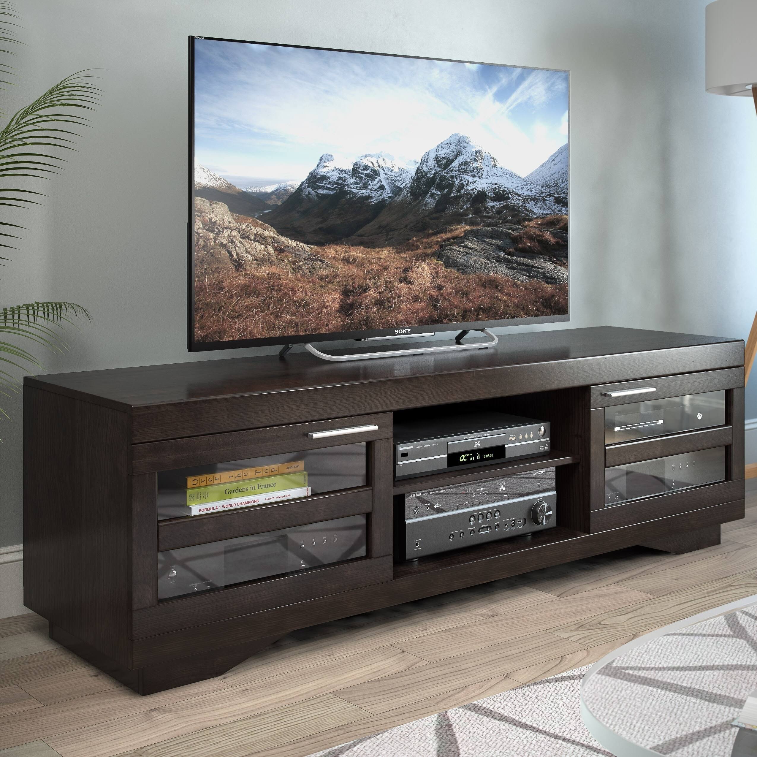 SONAX Granville 66-Inch Wood Veneer TV Bench, Mocha Black