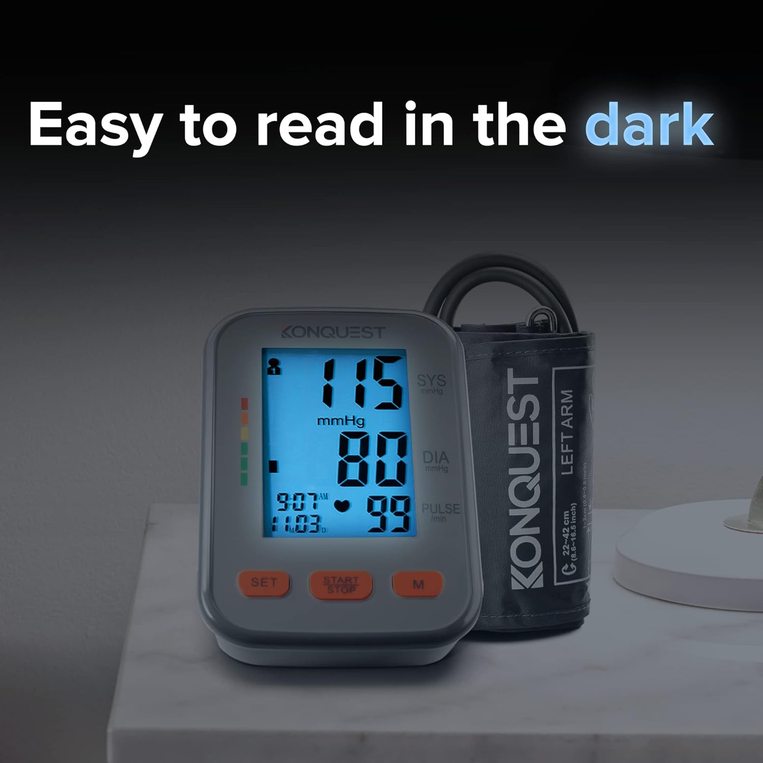 Konquest KBP-2704A Automatic Upper Arm Blood Pressure Monitor - Adjustable Cuff - Large Backlit Display - Irregular Heartbeat & Hypertension Detector - Tensiometro Digital