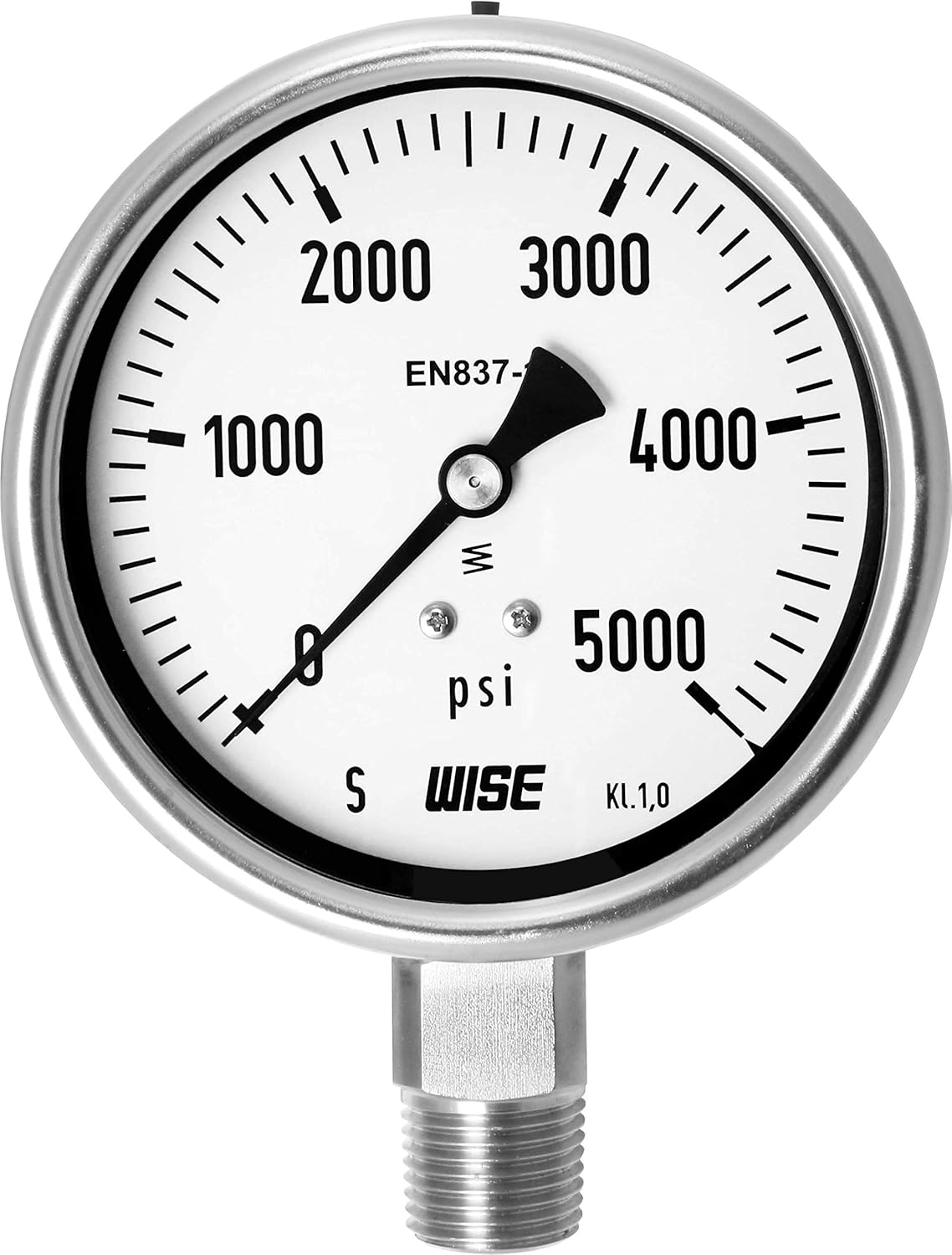 WISE Industrial Service Pressure Gauge P252 100mm(4") Dial, 1/2"NPT(M), Bottom Connection, 0~400psi, Full Stainless Steel Internals, Made in Korea Pack of 2