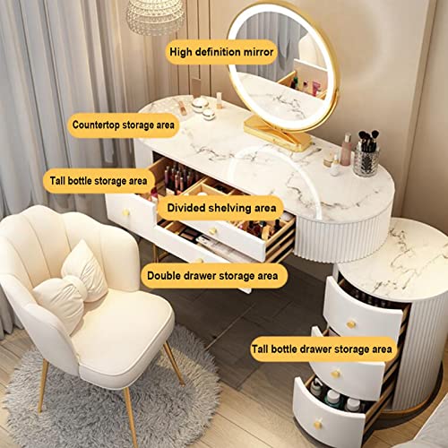 QQXX Makeup Vanity Set with 3 Color Lighted Mirror,Luxury Makeup Vanity Table with Drawers and Side Cabinet,Modern Bedroom Dressing Table with Cushioned Stool(39inch, Gray)