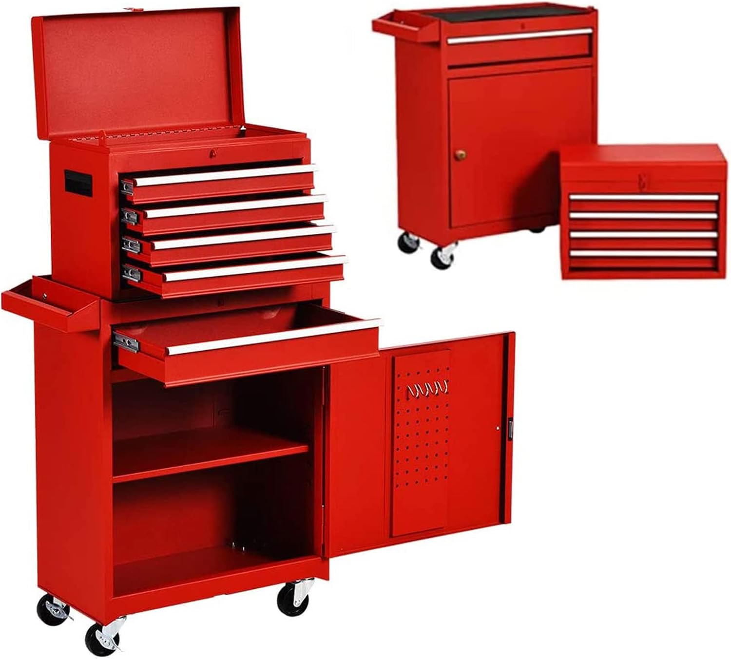 Goplus 5-Drawer Rolling Tool Chest, Tool Storage Box, Removable Tool Cabinet, Sliding Metal Organizer w/Lockable Drawers (Red+Black)