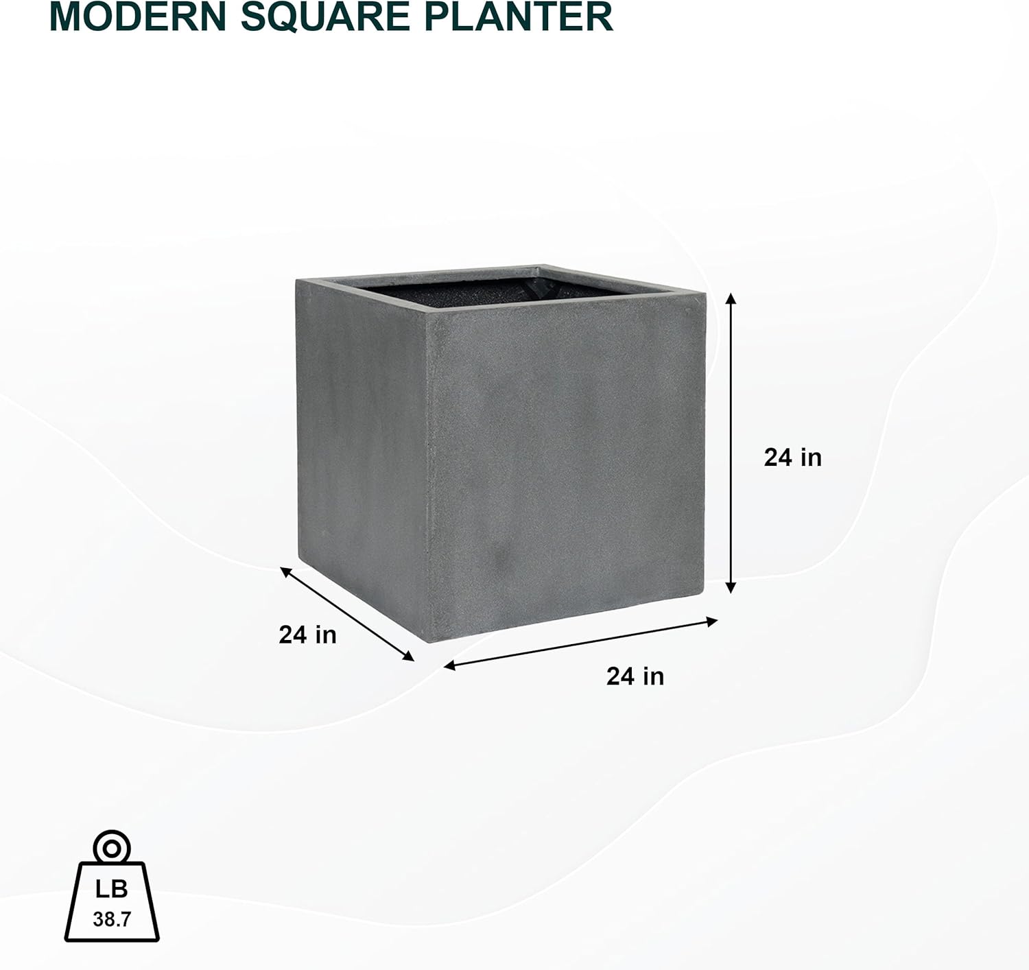 Block XL Fiberstone Indoor Outdoor Modern Grey Square Planter, Extra Large, 24 Inch Tall