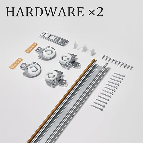 Double Sliding Closet Door, 96" × 80"(Double 48" × 80"), Double Frosted 5 Panel Glass Sliding Door, Hardware Include, Pre-Drilled Door Panel Need to Assemble, MDF, White